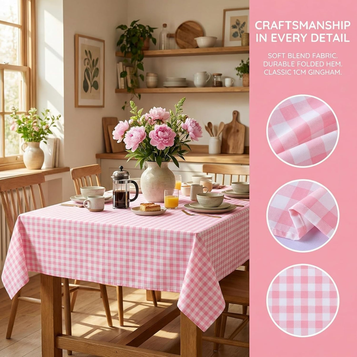 Pink Gingham Tablecloth 54x108 Cotton Rectangle Plaid Picnic Holiday Dining