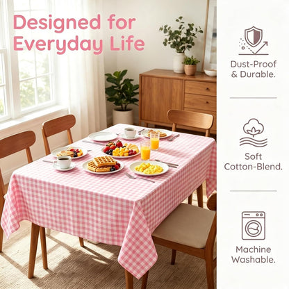 Pink Gingham Tablecloth 54x108 Cotton Rectangle Plaid Picnic Holiday Dining