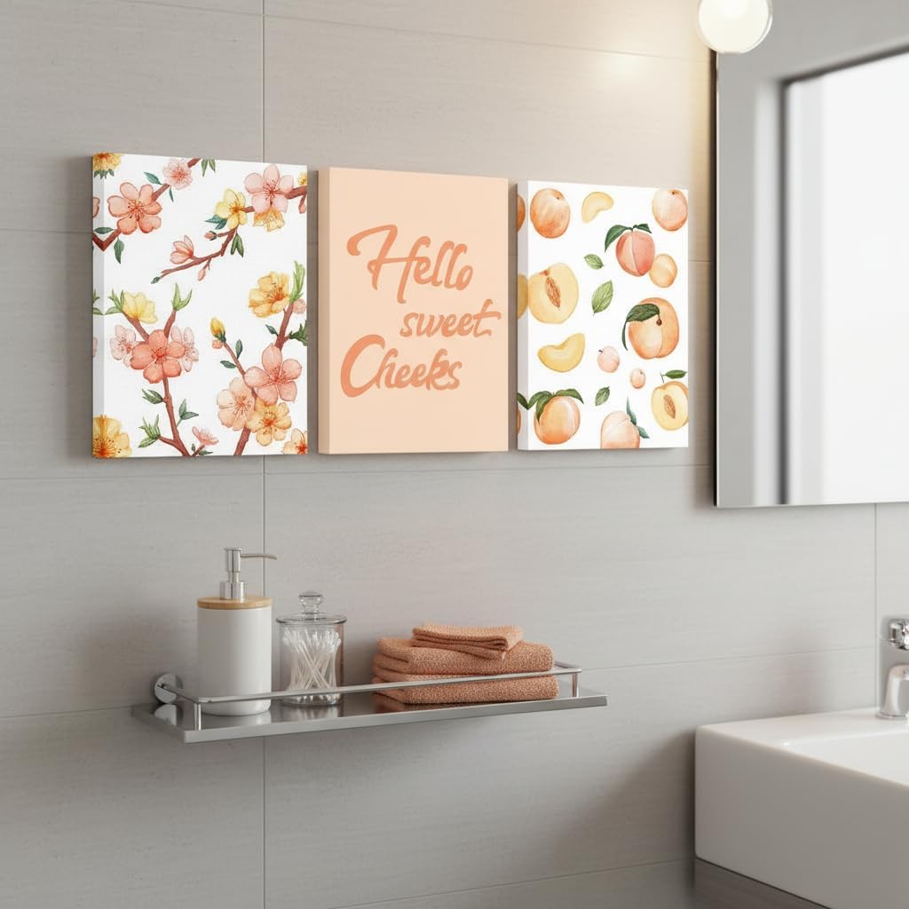 Peach Wall Art Peach Bathroom Decor Blossom Pictures for Bathroom Wall Framed 12x16 Inch x3pcs
