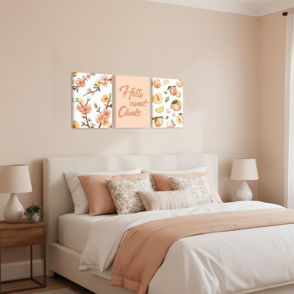 Peach Wall Art Peach Bathroom Decor Blossom Pictures for Bathroom Wall Framed 12x16 Inch x3pcs