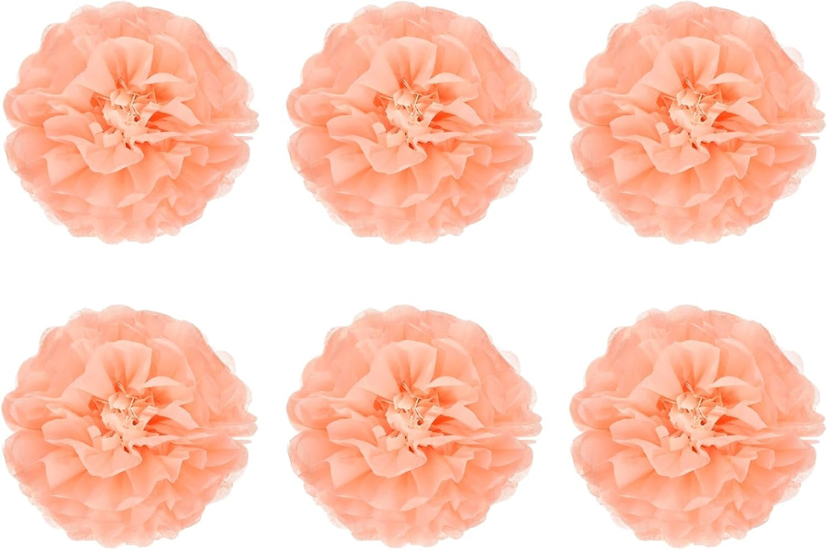 Tissue Paper Pom Poms 8" for DIY Wedding Party Peach Pink 6 PCS