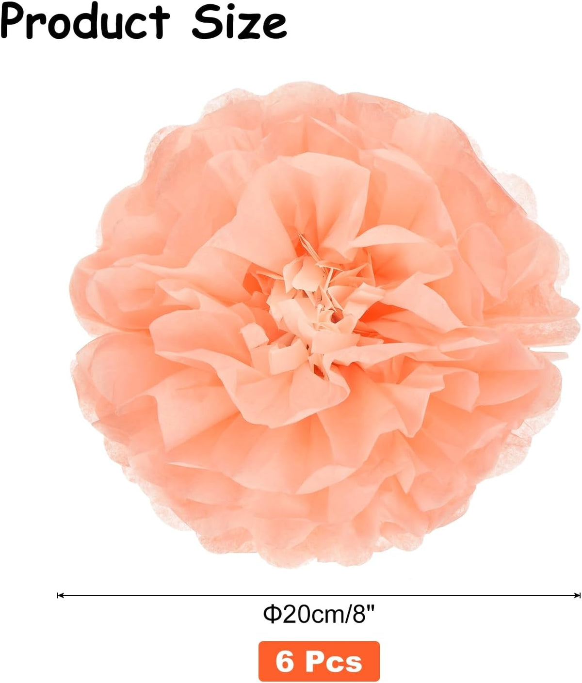Tissue Paper Pom Poms 8" for DIY Wedding Party Peach Pink 6 PCS
