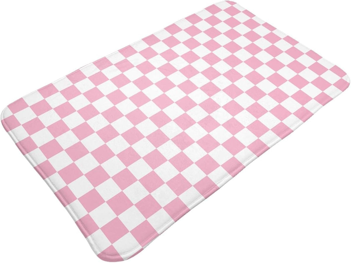 Bathroom Rugs Non Slip Washable - Pink Pastel Checkered Print Kitchen Mats for Floor, Area Rugs for Entryway Mats Indoor, Bathroom Laundry Room Door Rug with Rubber Backing 20 x 31.5 Inch