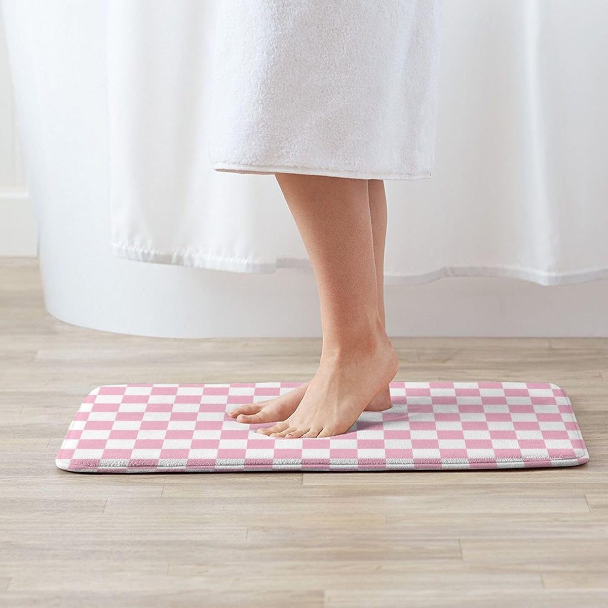 Bathroom Rugs Non Slip Washable - Pink Pastel Checkered Print Kitchen Mats for Floor, Area Rugs for Entryway Mats Indoor, Bathroom Laundry Room Door Rug with Rubber Backing 20 x 31.5 Inch