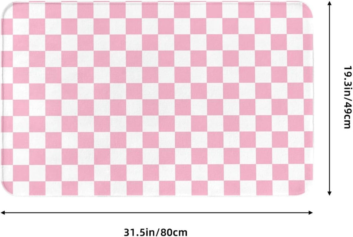 Bathroom Rugs Non Slip Washable - Pink Pastel Checkered Print Kitchen Mats for Floor, Area Rugs for Entryway Mats Indoor, Bathroom Laundry Room Door Rug with Rubber Backing 20 x 31.5 Inch