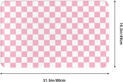 Bathroom Rugs Non Slip Washable - Pink Pastel Checkered Print Kitchen Mats for Floor, Area Rugs for Entryway Mats Indoor, Bathroom Laundry Room Door Rug with Rubber Backing 20 x 31.5 Inch