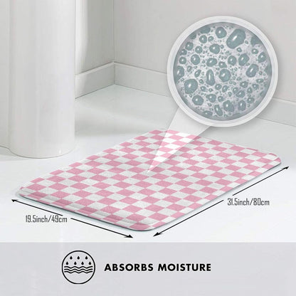 Bathroom Rugs Non Slip Washable - Pink Pastel Checkered Print Kitchen Mats for Floor, Area Rugs for Entryway Mats Indoor, Bathroom Laundry Room Door Rug with Rubber Backing 20 x 31.5 Inch