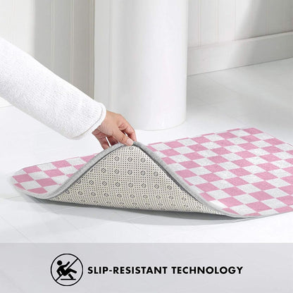 Bathroom Rugs Non Slip Washable - Pink Pastel Checkered Print Kitchen Mats for Floor, Area Rugs for Entryway Mats Indoor, Bathroom Laundry Room Door Rug with Rubber Backing 20 x 31.5 Inch