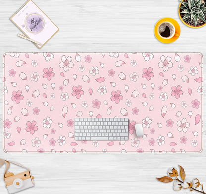 Pink Cherry Blossom Large Mouse Pad XXL 31.5''x15.7'', Pastel Anime Aesthetics Desk Pad Keyboard Mat Big Gaming Deskmat, Extended Mousepad Desk Accessories for Women Office Decor