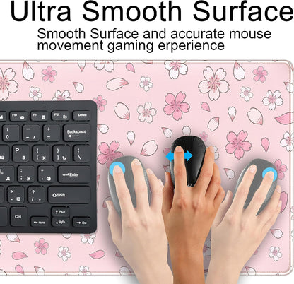 Pink Cherry Blossom Large Mouse Pad XXL 31.5''x15.7'', Pastel Anime Aesthetics Desk Pad Keyboard Mat Big Gaming Deskmat, Extended Mousepad Desk Accessories for Women Office Decor