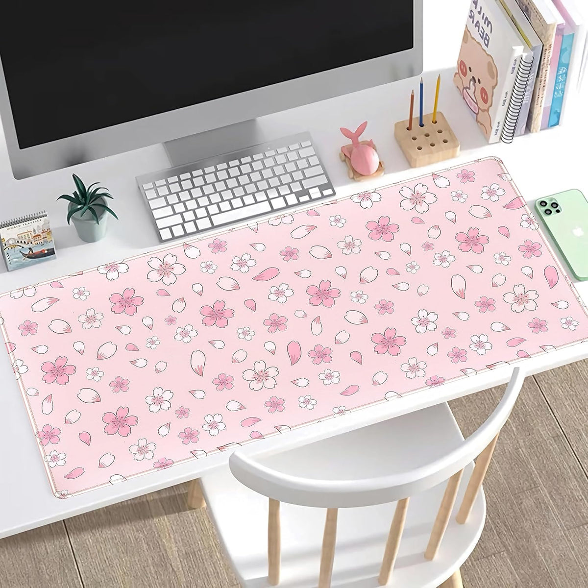 Pink Cherry Blossom Large Mouse Pad XXL 31.5''x15.7'', Pastel Anime Aesthetics Desk Pad Keyboard Mat Big Gaming Deskmat, Extended Mousepad Desk Accessories for Women Office Decor