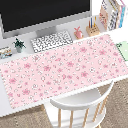 Pink Cherry Blossom Large Mouse Pad XXL 31.5''x15.7'', Pastel Anime Aesthetics Desk Pad Keyboard Mat Big Gaming Deskmat, Extended Mousepad Desk Accessories for Women Office Decor