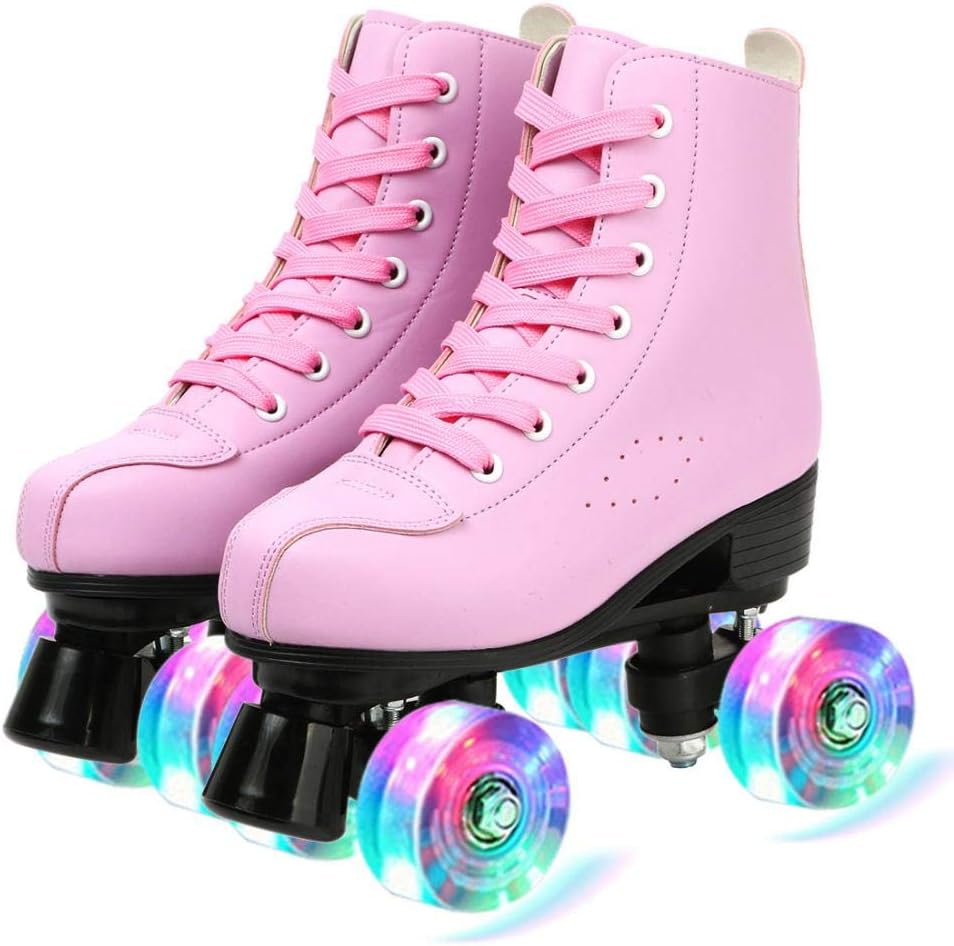 Roller Skates for Women Men, High Top PU Leather Classic Double-Row, Indoor Outdoor, Beginner Shoes Bag