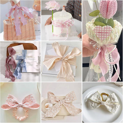 3 Rolls Floral Ruffled Ribbons 1-5/8 Pink Plaid Checkered Ribbon Rustic Farmhouse Pastel Polyester Gingham Plated Trim for Big Bow Wedding Gift Wrapping Flower Bouquets Wreath Party Decor 29.52 Yards