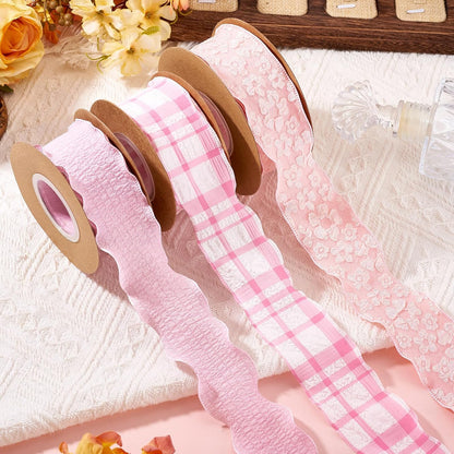 3 Rolls Floral Ruffled Ribbons 1-5/8 Pink Plaid Checkered Ribbon Rustic Farmhouse Pastel Polyester Gingham Plated Trim for Big Bow Wedding Gift Wrapping Flower Bouquets Wreath Party Decor 29.52 Yards
