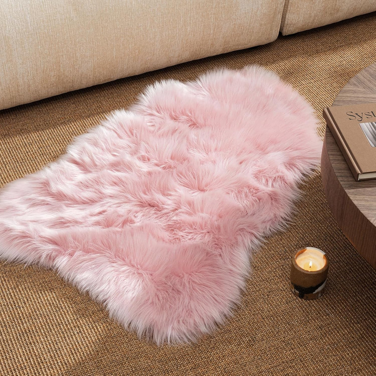 Ashler Faux Fur Area Rug - Fluffy Shaggy Sheepskin 2 x 3 Feet, Pink Fuzzy Machine Washable Shag - Nursery Decor Throw for Bedroom, Kids Room, Living Room