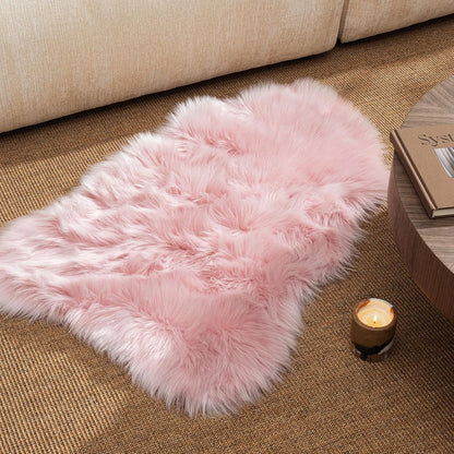 Ashler Faux Fur Area Rug - Fluffy Shaggy Sheepskin 2 x 3 Feet, Pink Fuzzy Machine Washable Shag - Nursery Decor Throw for Bedroom, Kids Room, Living Room