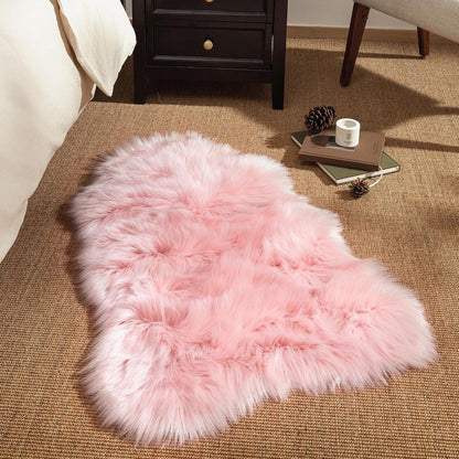 Ashler Faux Fur Area Rug - Fluffy Shaggy Sheepskin 2 x 3 Feet, Pink Fuzzy Machine Washable Shag - Nursery Decor Throw for Bedroom, Kids Room, Living Room
