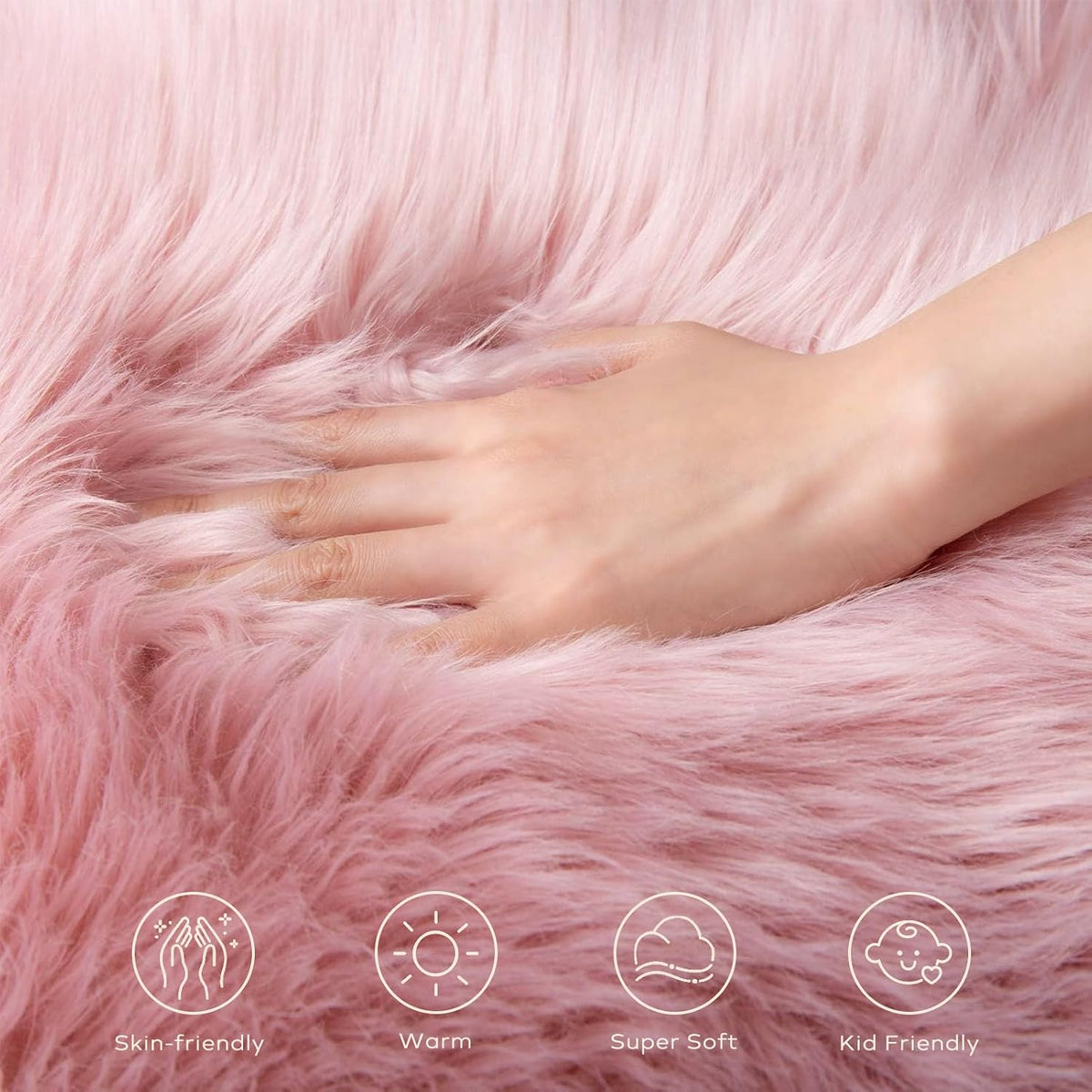 Ashler Faux Fur Area Rug - Fluffy Shaggy Sheepskin 2 x 3 Feet, Pink Fuzzy Machine Washable Shag - Nursery Decor Throw for Bedroom, Kids Room, Living Room