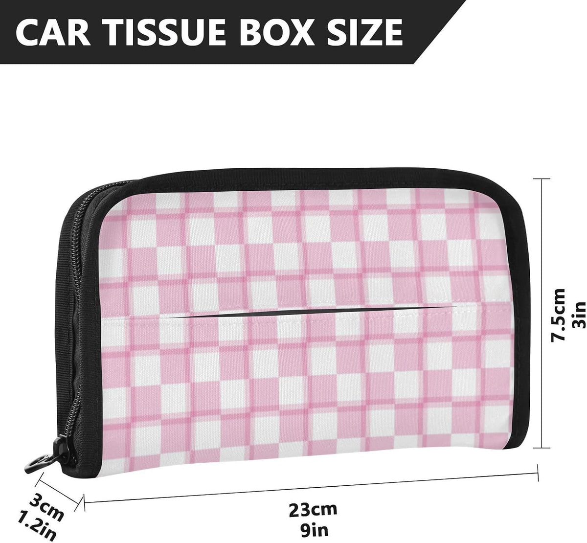 Car Tissue Holder Car Napkin Holder Car Tissue Box Dispenser Storage Case Sun Visor Mask Holder with Adjustable Straps Reusable Refillable Pink and White Checkerboard