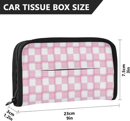 Car Tissue Holder Car Napkin Holder Car Tissue Box Dispenser Storage Case Sun Visor Mask Holder with Adjustable Straps Reusable Refillable Pink and White Checkerboard