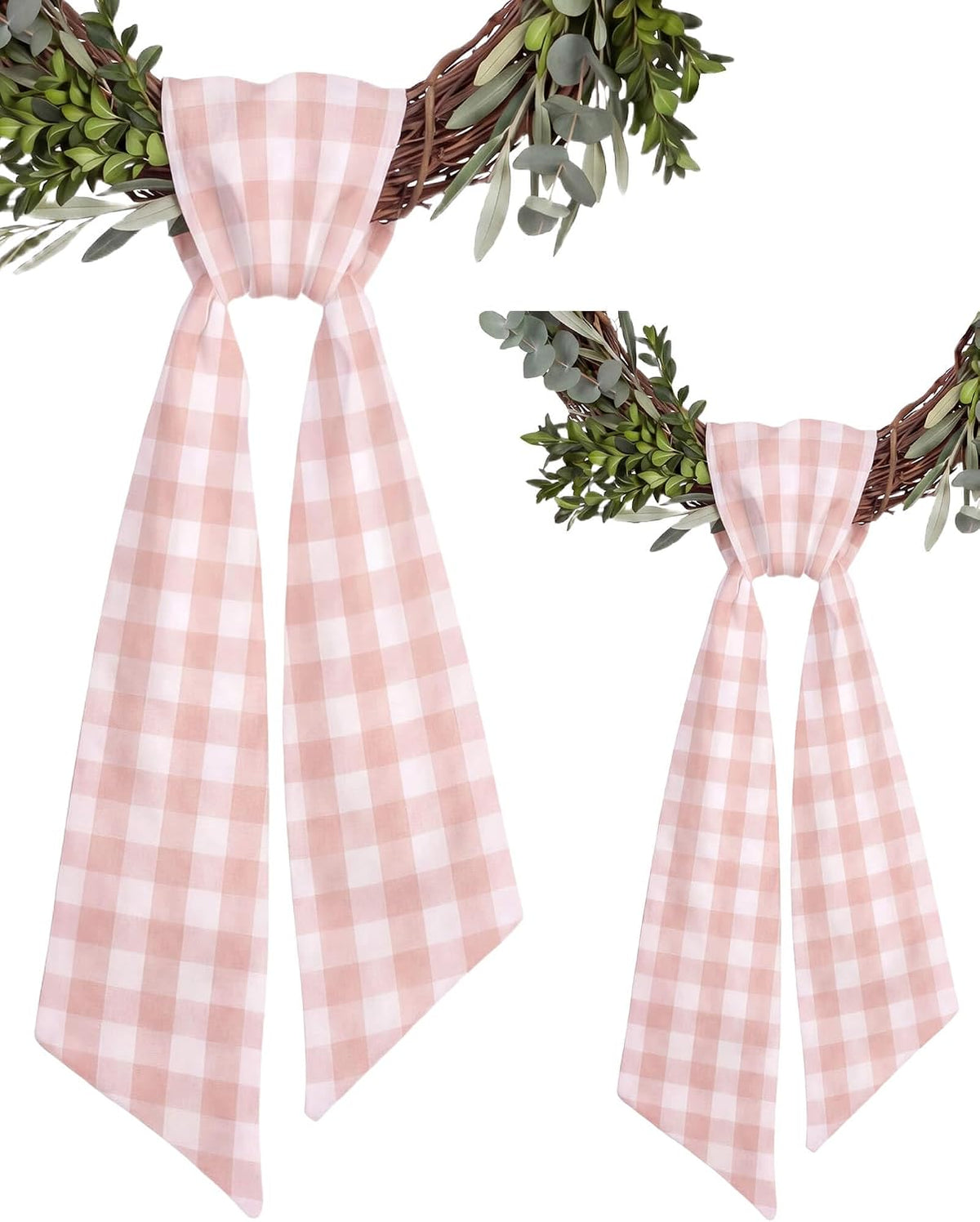 Peach Wreath Sash 2 Pack for Front Door, Spring Easter Baby Shower Gingham Buffalo Check Plaid Ribbon Bows, 5.12" x 54" Each Wedding Decor