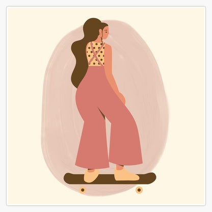 Pink Watercolor Girl Skateboarder Sticker Decal Laptop Car Window Vinyl 5"