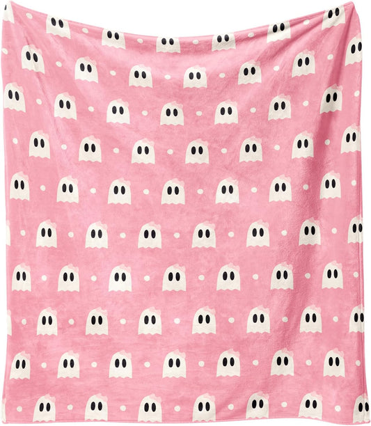 Halloween Blanket,Halloween Pink Polka Dots Spooky Ghost Fleece Blankets, for Women Flannel Throw Blanket for Home Living Room Couch Bed Chair or Dorm Decor 60"x50"