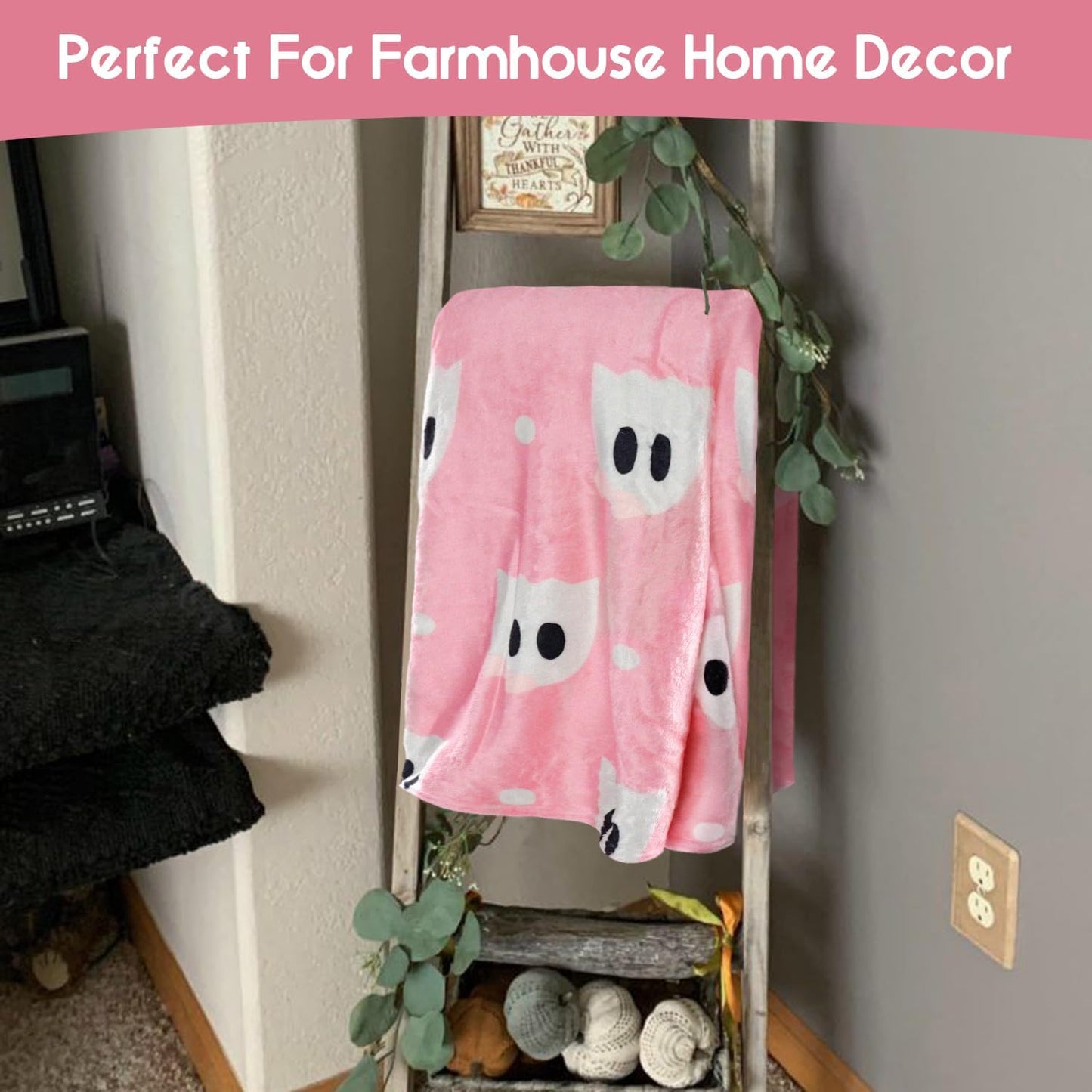 Halloween Blanket,Halloween Pink Polka Dots Spooky Ghost Fleece Blankets, for Women Flannel Throw Blanket for Home Living Room Couch Bed Chair or Dorm Decor 60"x50"