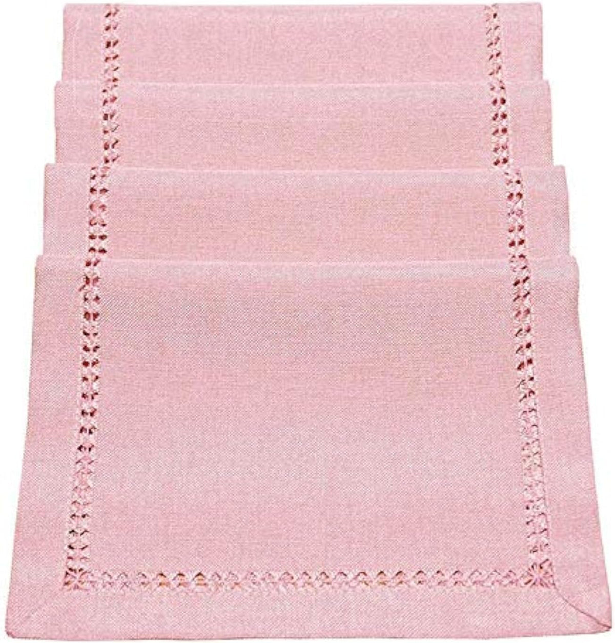 Handcrafted Solid Color Dining Table Placemats, Double-Hemstitched (Pink, 12 x 18 Placemats (Set of 4))