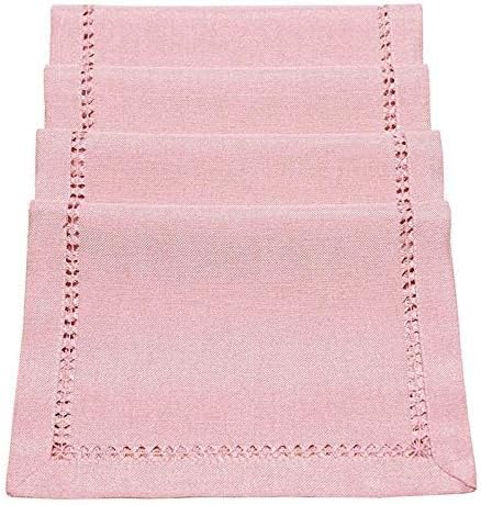 Handcrafted Solid Color Dining Table Placemats, Double-Hemstitched (Pink, 12 x 18 Placemats (Set of 4))