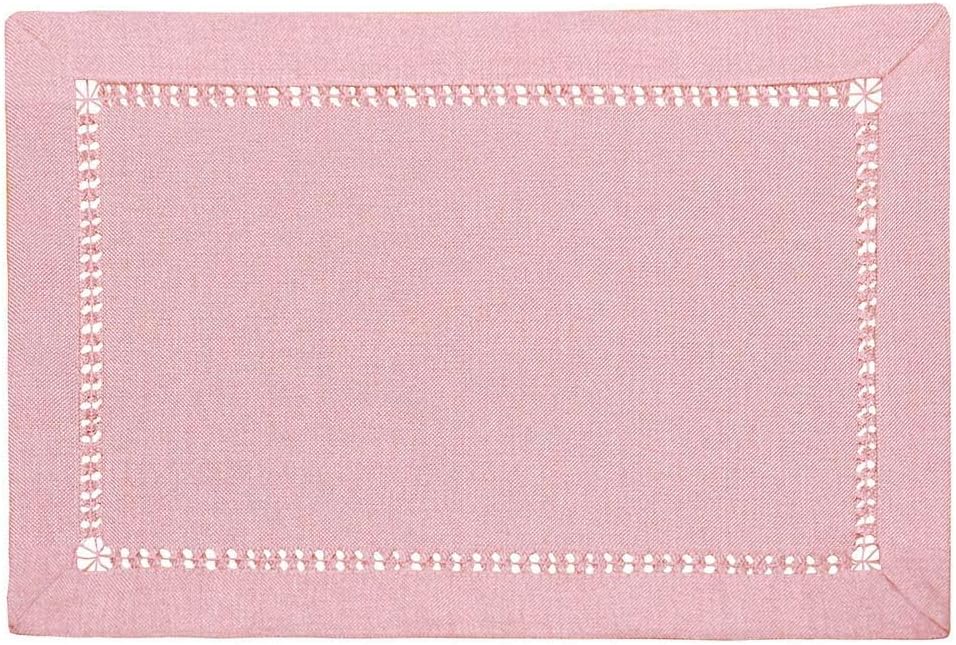 Handcrafted Solid Color Dining Table Placemats, Double-Hemstitched (Pink, 12 x 18 Placemats (Set of 4))