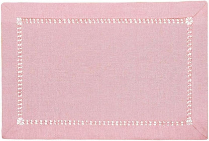 Handcrafted Solid Color Dining Table Placemats, Double-Hemstitched (Pink, 12 x 18 Placemats (Set of 4))