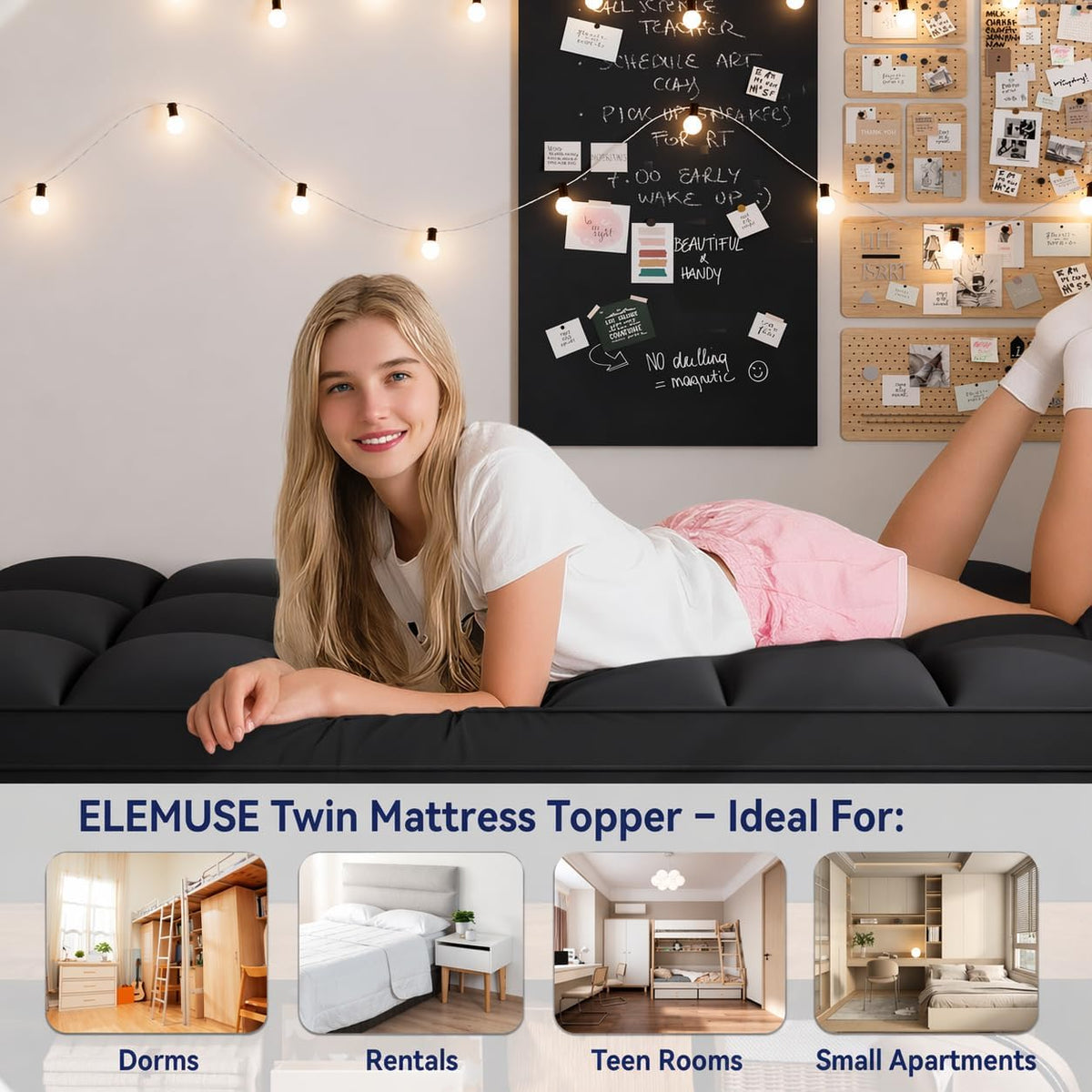 Pink Twin XL Mattress Topper for College Dorm, Plush Pillow top