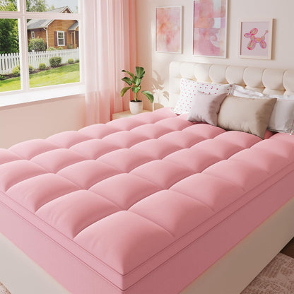 Pink Twin XL Mattress Topper for College Dorm, Plush Pillow top