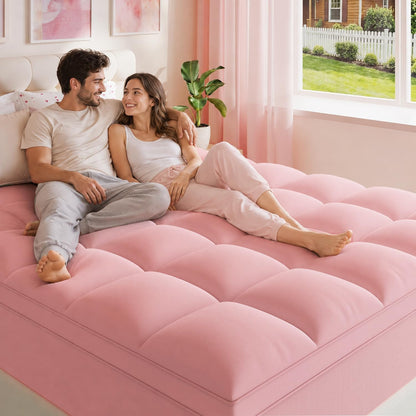 Pink Twin XL Mattress Topper for College Dorm, Plush Pillow top