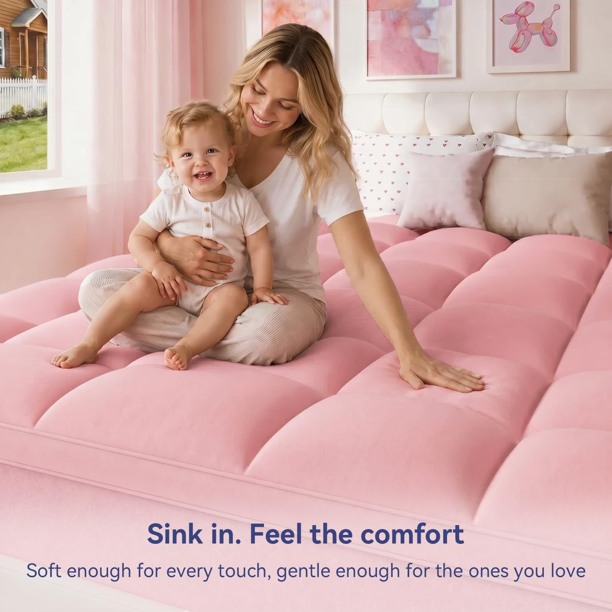 Pink Twin XL Mattress Topper for College Dorm, Plush Pillow top