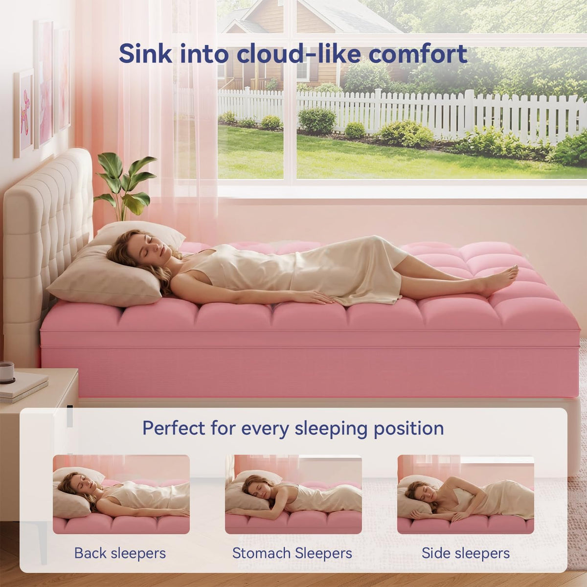Pink Twin XL Mattress Topper for College Dorm, Plush Pillow top