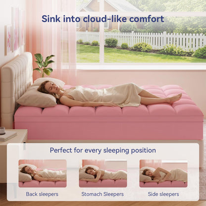 Pink Twin XL Mattress Topper for College Dorm, Plush Pillow top