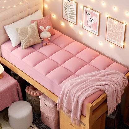 Pink Twin XL Mattress Topper for College Dorm, Plush Pillow top
