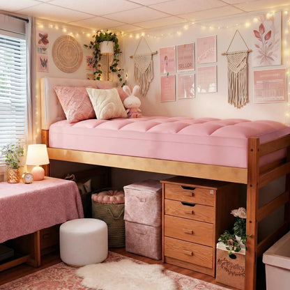 Pink Twin XL Mattress Topper for College Dorm, Plush Pillow top