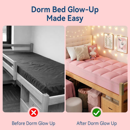 Pink Twin XL Mattress Topper for College Dorm, Plush Pillow top