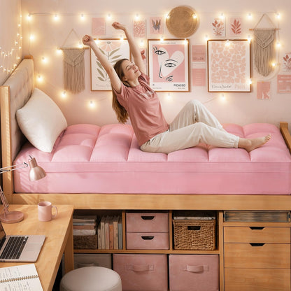 Pink Twin XL Mattress Topper for College Dorm, Plush Pillow top