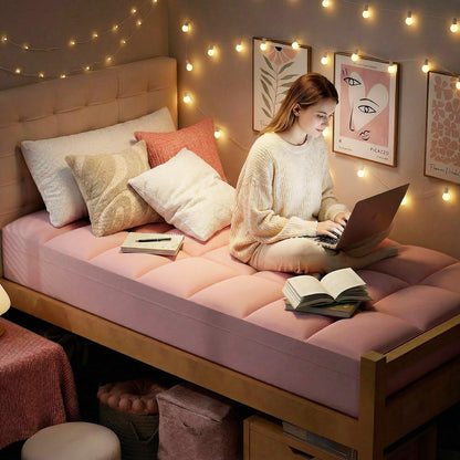 Pink Twin XL Mattress Topper for College Dorm, Plush Pillow top