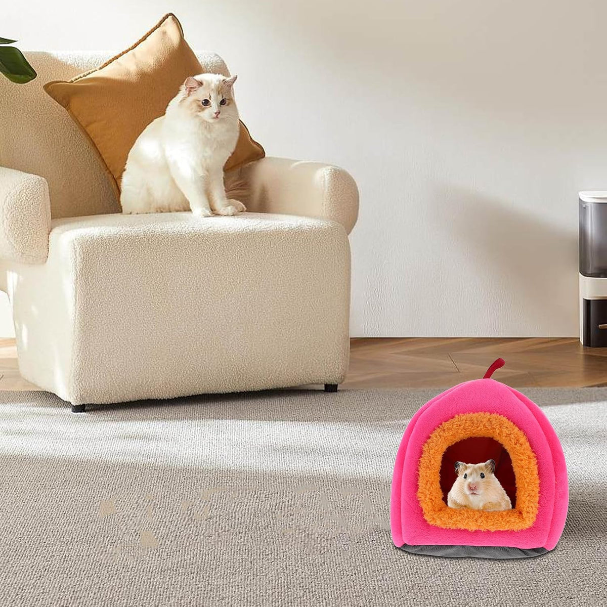 Small Animal Pet Bed House Warm Sleeping Nest for Hamsters Guinea Pigs Chinchillas, Pink Cozy Hideout Cave for Small Pets