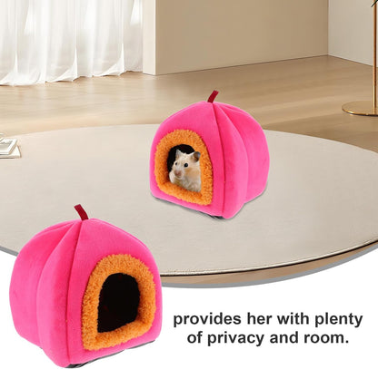 Small Animal Pet Bed House Warm Sleeping Nest for Hamsters Guinea Pigs Chinchillas, Pink Cozy Hideout Cave for Small Pets