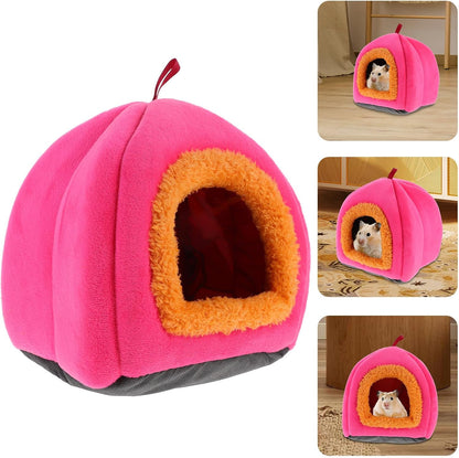 Small Animal Pet Bed House Warm Sleeping Nest for Hamsters Guinea Pigs Chinchillas, Pink Cozy Hideout Cave for Small Pets