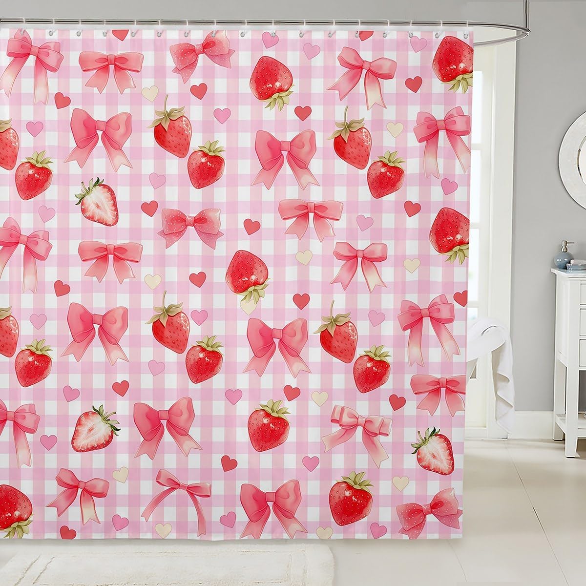 Cute Bowknot Bathroom Shower Curtain with Hooks 72"x72"