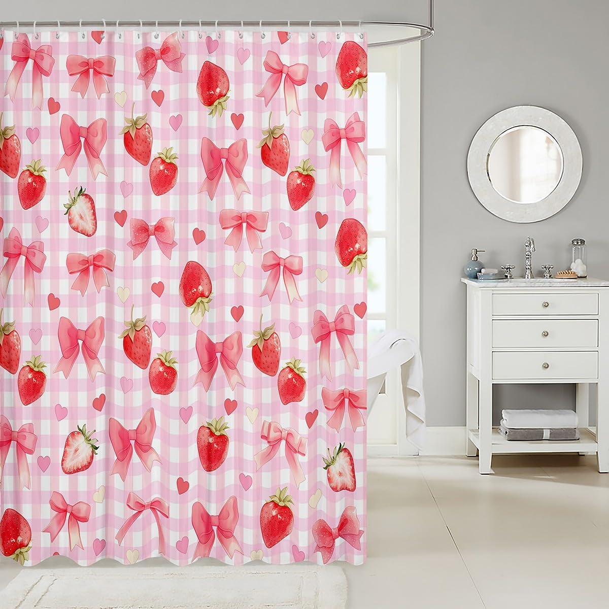 Cute Bowknot Bathroom Shower Curtain with Hooks 72"x72"