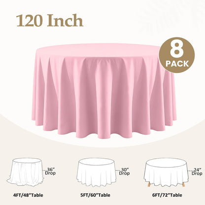 120 Inch Pink Round Tablecloth, 8 Pack